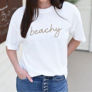 Wishlist Beige Linen/ Silk Stay Beachy Embroidered Oversized Top Size S